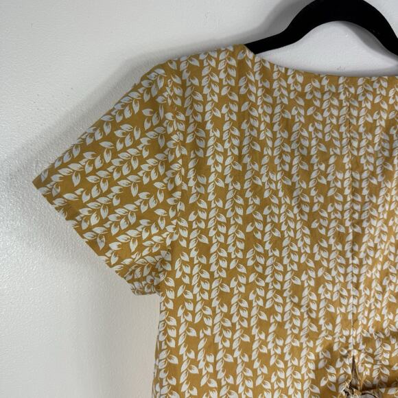 A Bin Metiseko Organic Cotton Yellow Leaf Print Top Size XS New w/ Tags Back Tie - Picture 9 of 13